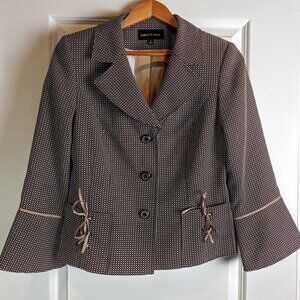 Isabel & Nina Black Tan Check Ribbon Trim Bell Sleeve Jacket